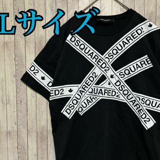 【希少デザイン】ディースクエアード　Tシャツ　Lサイズ　テープロゴ　総柄　人気(Tシャツ/カットソー(半袖/袖なし))