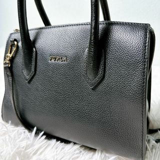 フルラ(Furla)のフルラ ピン サッチェル 2way ショルダー バッグ シボ革 黒 Sサイズ(ショルダーバッグ)