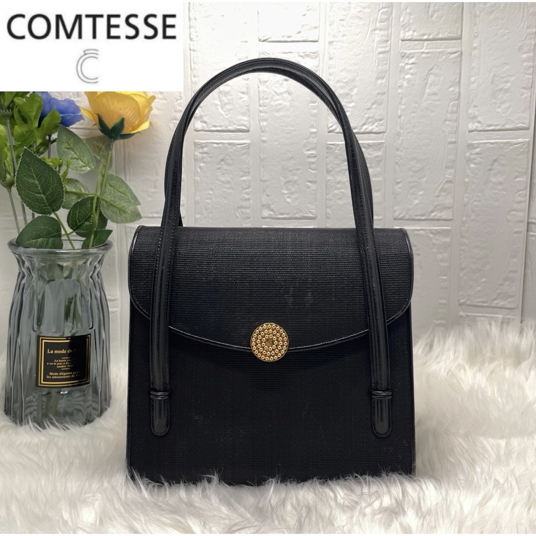 COMTESSE(コンテス)のCOMTESSE コンテス ハンドバッグ ホースヘア×レザー ブラック 高級 レディースのバッグ(ハンドバッグ)の商品写真