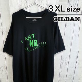 ギルタン(GILDAN)のUSA古着　GILDAN　Tシャツ　3XL　ブラック　グリーン　プリント　パンク(Tシャツ/カットソー(半袖/袖なし))