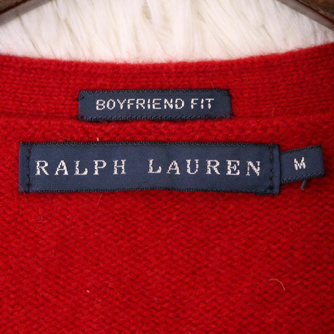 Ralph Lauren(ラルフローレン)のラルフローレン　アンゴラ混　ウールニットカーディガン　赤　ロゴ刺繍　Mサイズ レディースのトップス(カーディガン)の商品写真