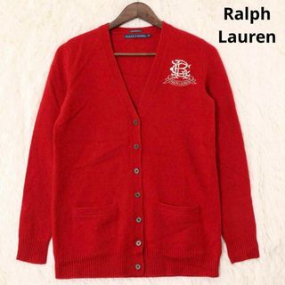 Ralph Lauren - ラルフローレン　アンゴラ混　ウールニットカーディガン　赤　ロゴ刺繍　Mサイズ