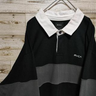 RVCA - 【573】ルーカ ラガーシャツ  長袖ラグビー 太ボーダー太アーム 古着刺繍ロゴ