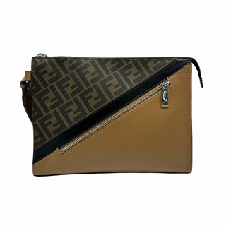 フェンディ(FENDI)のフェンディ FENDI クラッチバッグ ズッカ PVC/レザー ブラウン/ベージュ シルバー メンズ 送料無料【中古】 z0517(セカンドバッグ/クラッチバッグ)