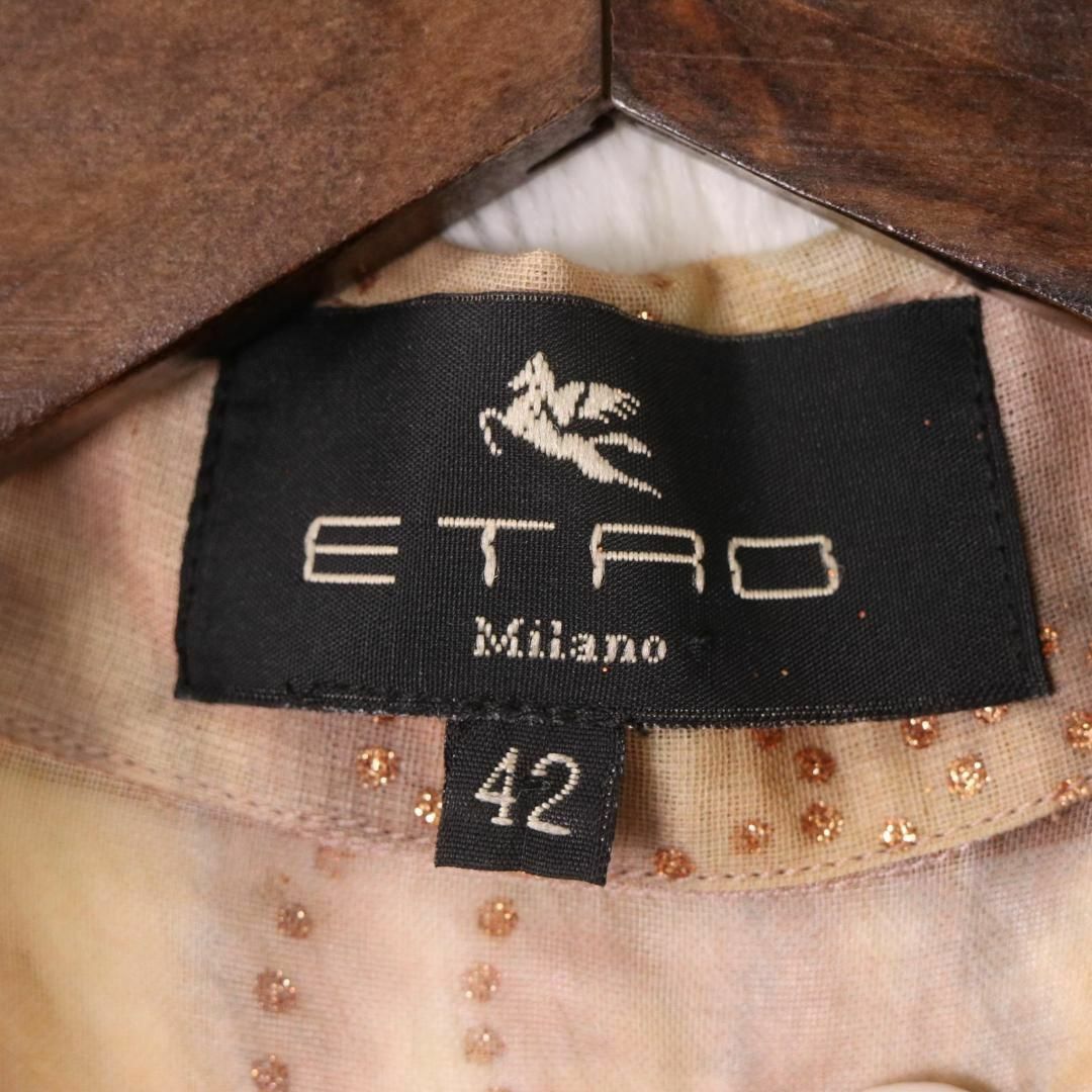ETRO(エトロ)のエトロ　ラインストーン　総柄　シアーシャツ　ブラウス　長袖　ベージュ系　42 レディースのトップス(シャツ/ブラウス(長袖/七分))の商品写真