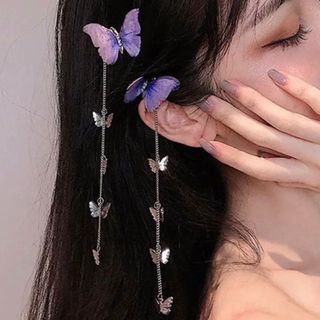 ヘアクリップ　2個　バタフライ　パープル　韓国　蝶々　アクセサリー(ヘアピン)