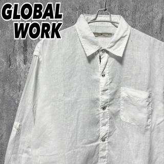 GLOBAL WORK - グローバルワーク 七分袖シャツ 白シャツ ボタンダウン 麻 ビッグシルエット