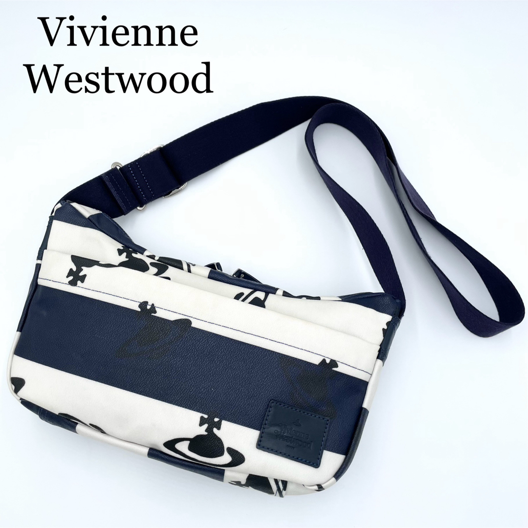 Vivienne Westwood(ヴィヴィアンウエストウッド)の希少❗️ヴィヴィアンウエストウッド　ショルダーバッグ　オーブ　ボーダー　PVC レディースのバッグ(ショルダーバッグ)の商品写真