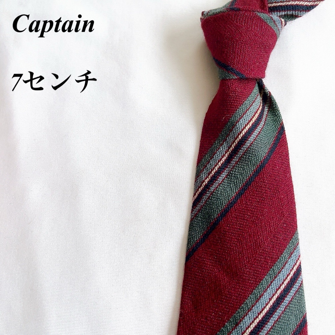 美品★Captain★レッド★レジメンタル柄★総柄★毛★ネクタイ★7 メンズのファッション小物(ネクタイ)の商品写真