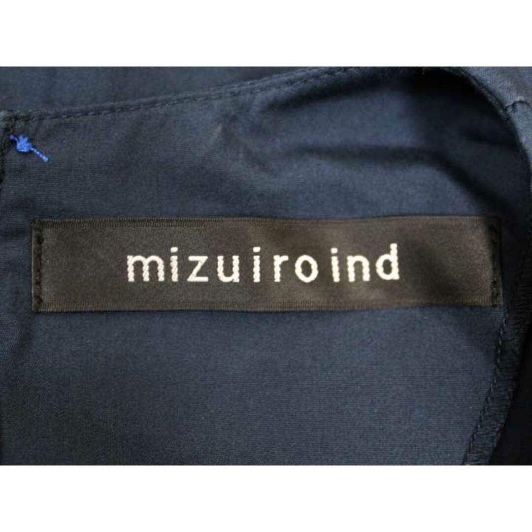 【春物 新入荷】☆mizuiroind/ミズイロインド☆レース切替アシンメトリーワンピース/ワンピース/プルオーバー/無地/ドルマン/半袖/ミモレ丈 ネイビー/紺 レディース【中古】春夏 onepi 223042 レディースのワンピース(その他)の商品写真