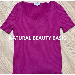 ナチュラルビューティーベーシック(NATURAL BEAUTY BASIC)の匿名発送★ナチュラルビューティーベーシック　無地ピンク半袖Tシャツ Vネック(Tシャツ(半袖/袖なし))