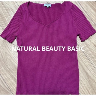 NATURAL BEAUTY BASIC - 匿名発送★ナチュラルビューティーベーシック　無地ピンク半袖Tシャツ Vネック