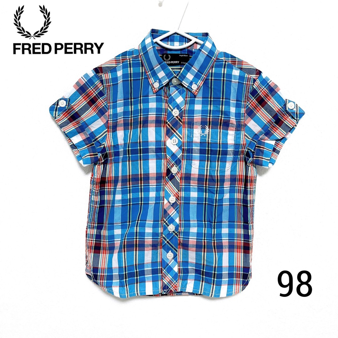 FRED PERRY(フレッドペリー)のフレッドペリー　半袖シャツ　チェック柄　ブルー　90 100 男の子　半袖　夏服 キッズ/ベビー/マタニティのキッズ服男の子用(90cm~)(ブラウス)の商品写真