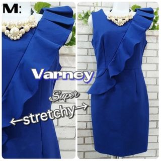 M：極美品★スーパーストレッチ ワンピース／ Varney ★ロイヤルブルー(ひざ丈ワンピース)