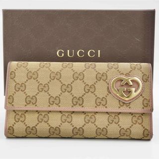 Gucci - 【美品】GUCCI　キャンバス　ラブリーハート　ブラウン×ピンク　長財布　GG柄