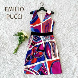 エミリオプッチ(EMILIO PUCCI)の☆EMILIO PUCCI☆Vネックノースリーブ切り替えワンピース サイズ36(ロングワンピース/マキシワンピース)