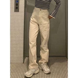 グレイル(GRL)のGRL ストレートツイルパンツ[fo1489] S 綿100  アイボリー(カジュアルパンツ)