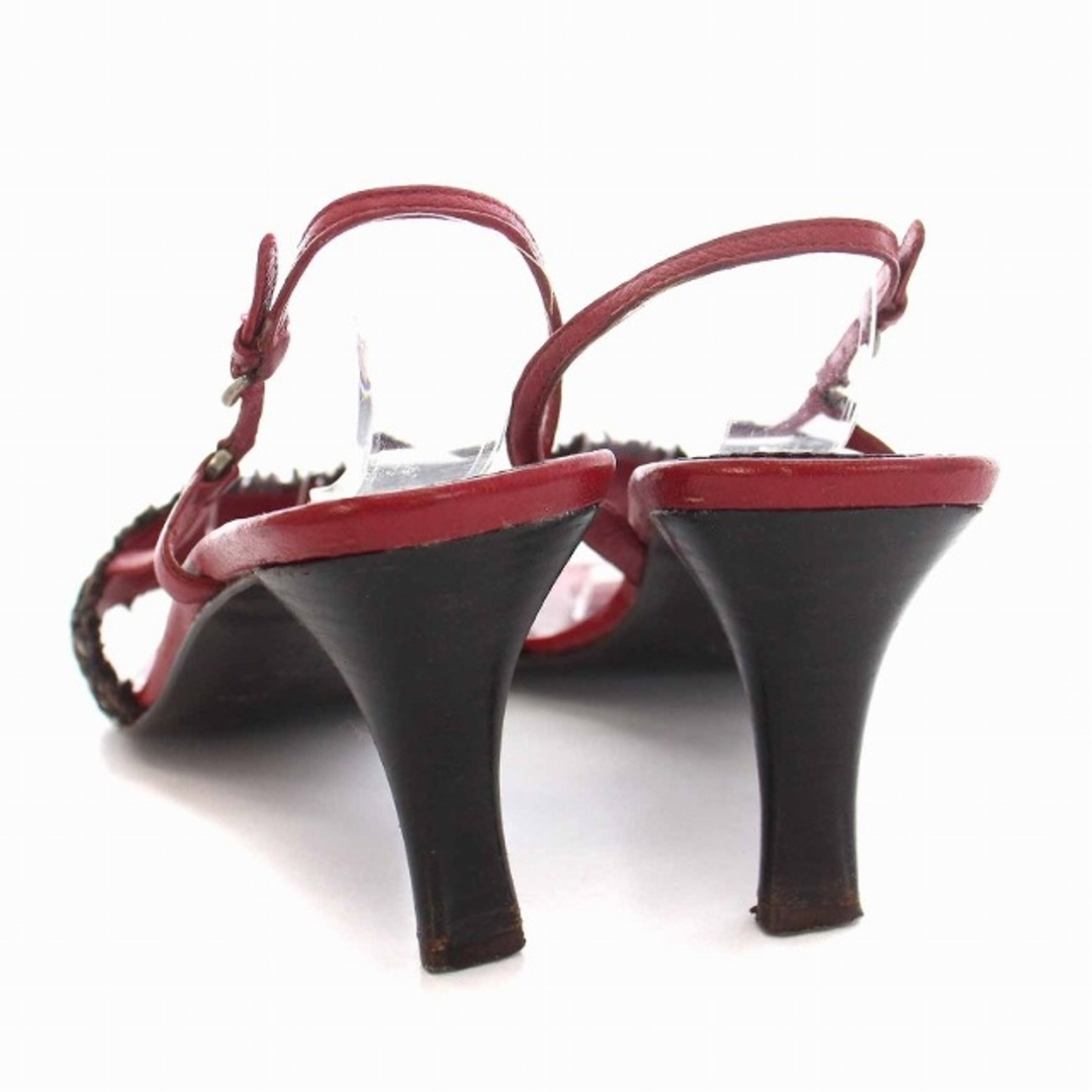 PRADA(プラダ)のプラダ ヒール サンダル ストラップ ツイード 38.5 24.5cm 赤 黒 レディースの靴/シューズ(サンダル)の商品写真