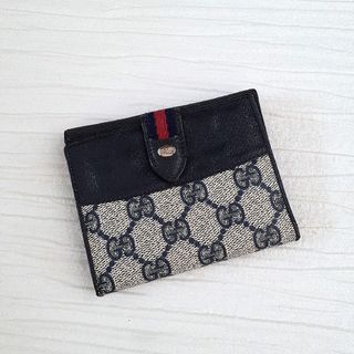 Gucci - グッチ 2つ折り財布 オールドグッチシェリーラインGGスプリーム ネイビー