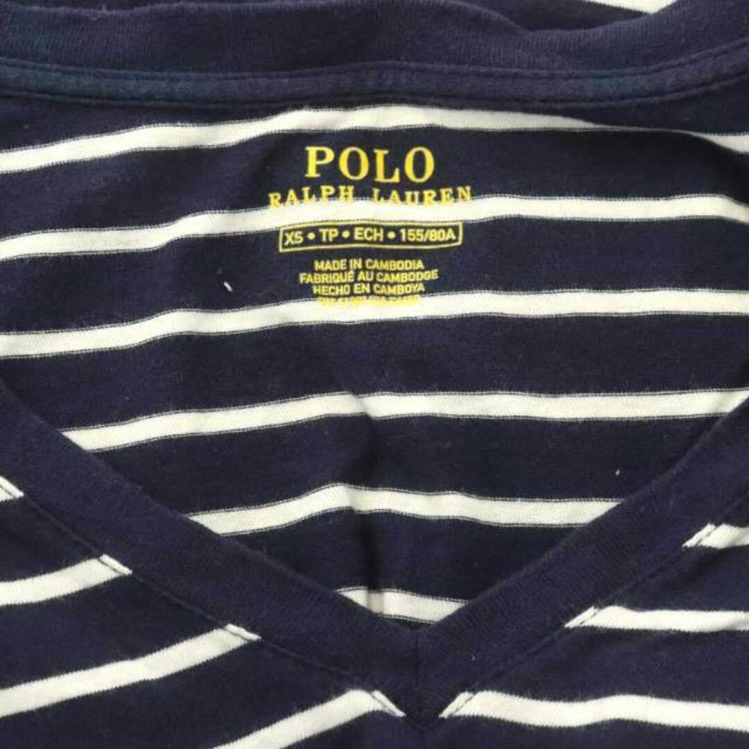 POLO RALPH LAUREN(ポロラルフローレン)のポロ ラルフローレン Tシャツ カットソー 半袖 Vネック ボーダー XS 紺 レディースのトップス(Tシャツ(半袖/袖なし))の商品写真