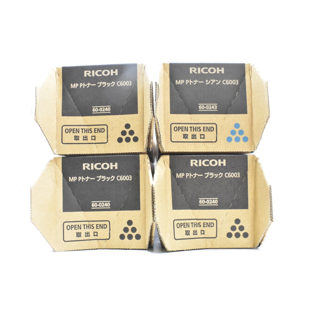 未使用 RICOH 純正 トナー C6003 2色4本（シアン×1 / ブラック×3）  リコー ITDUH03QBQ5Z-YR-N10-byebye インテリア/住まい/日用品のオフィス用品(OA機器)の商品写真