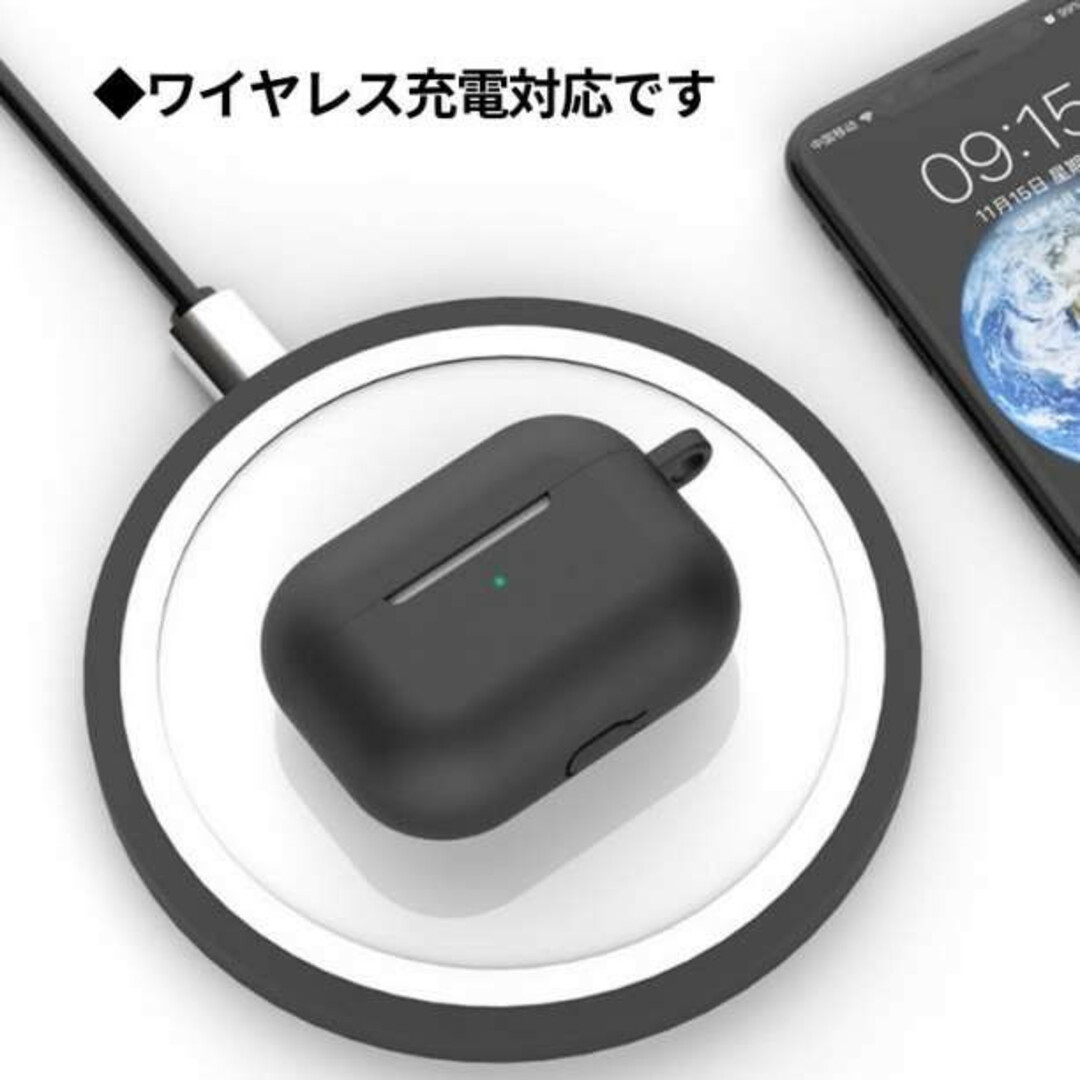 AirPods Pro シリコンケース グリーン 薄型 カラビナ ワイヤレス充電 スマホ/家電/カメラのオーディオ機器(ヘッドフォン/イヤフォン)の商品写真