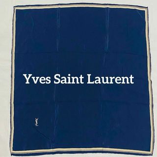 イヴサンローラン(Yves Saint Laurent)の★イヴサンローラン★ スカーフ シフォン YSLロゴ ライン ネイビー(バンダナ/スカーフ)