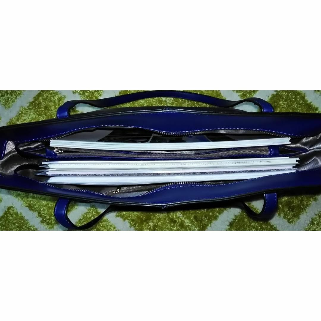 トートバッグ （小物入れ・ファスナー付き・万能・ネイビー ブルー） レディースのバッグ(ハンドバッグ)の商品写真