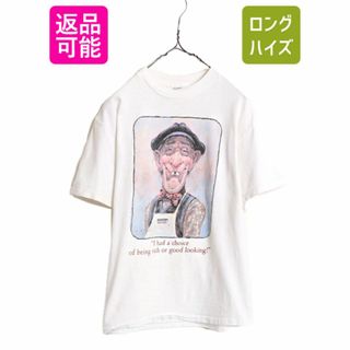 90s USA製 ★ アート イラスト プリント Tシャツ メンズ M / 古着 90年代 当時物 オールド 絵画 グラフィック シングルステッチ ONEITA 白(Tシャツ/カットソー(半袖/袖なし))