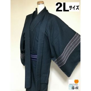 【中古】羽織 男物 ウール 墨色無地 裄75 2Lサイズ リメイク【福服特製】(着物)