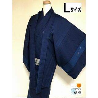 【中古】 羽織 リメイク男物 ウール 濃紺地に蚊絣文様 裄72 Lサイズ 福服特製 (着物)