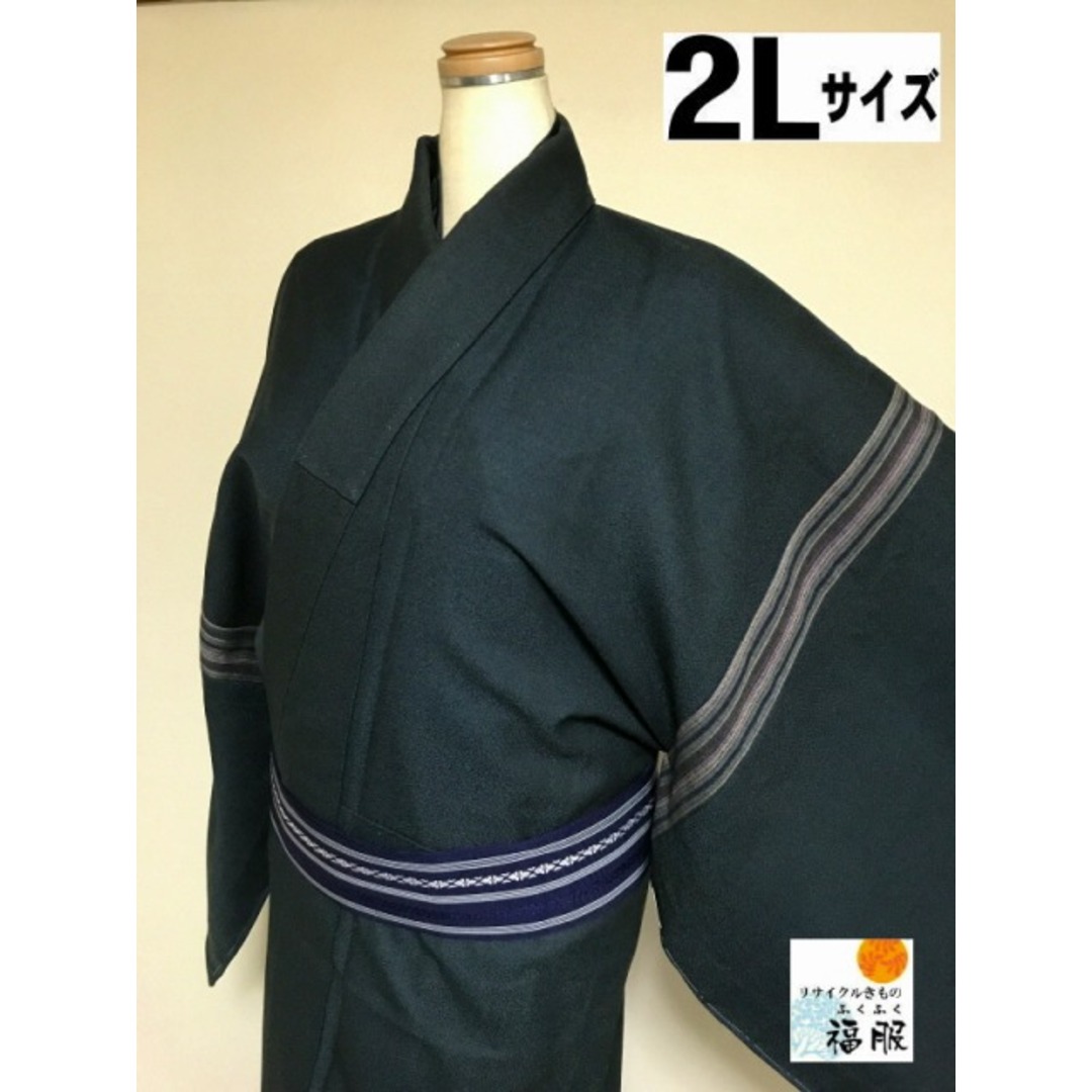 【中古】ウール 男物 墨色無地 単衣 裄75 2Lサイズ 【福服特製】  メンズの水着/浴衣(着物)の商品写真