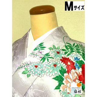 【中古】振袖 化繊 薄紫地に草花模様 裄64.5cm Mサイズ(着物)