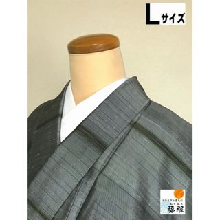 【中古】 付け下げ 交織 グレー地に霞文様の紬 裄67cm Lサイズ 付下げ訪問着 袷着物 絵羽紬 (着物)