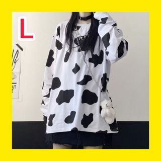 レディース 牛柄 Tシャツ 長袖 L ゆったり(Tシャツ(長袖/七分))