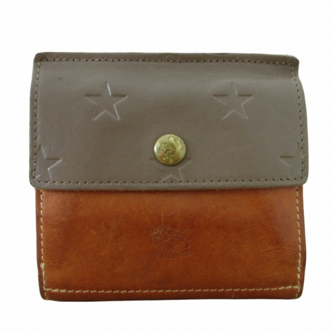 IL BISONTE(イルビゾンテ)のイルビゾンテ IL BISONTE レザー二つ折り財布 ウォレット 星型押し 茶 レディースのファッション小物(財布)の商品写真