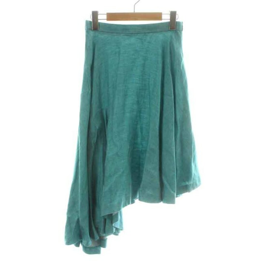 マイラン PAGANINI アシンメトリーフレアードスカート ひざ丈 麻 F 緑 レディースのスカート(ひざ丈スカート)の商品写真