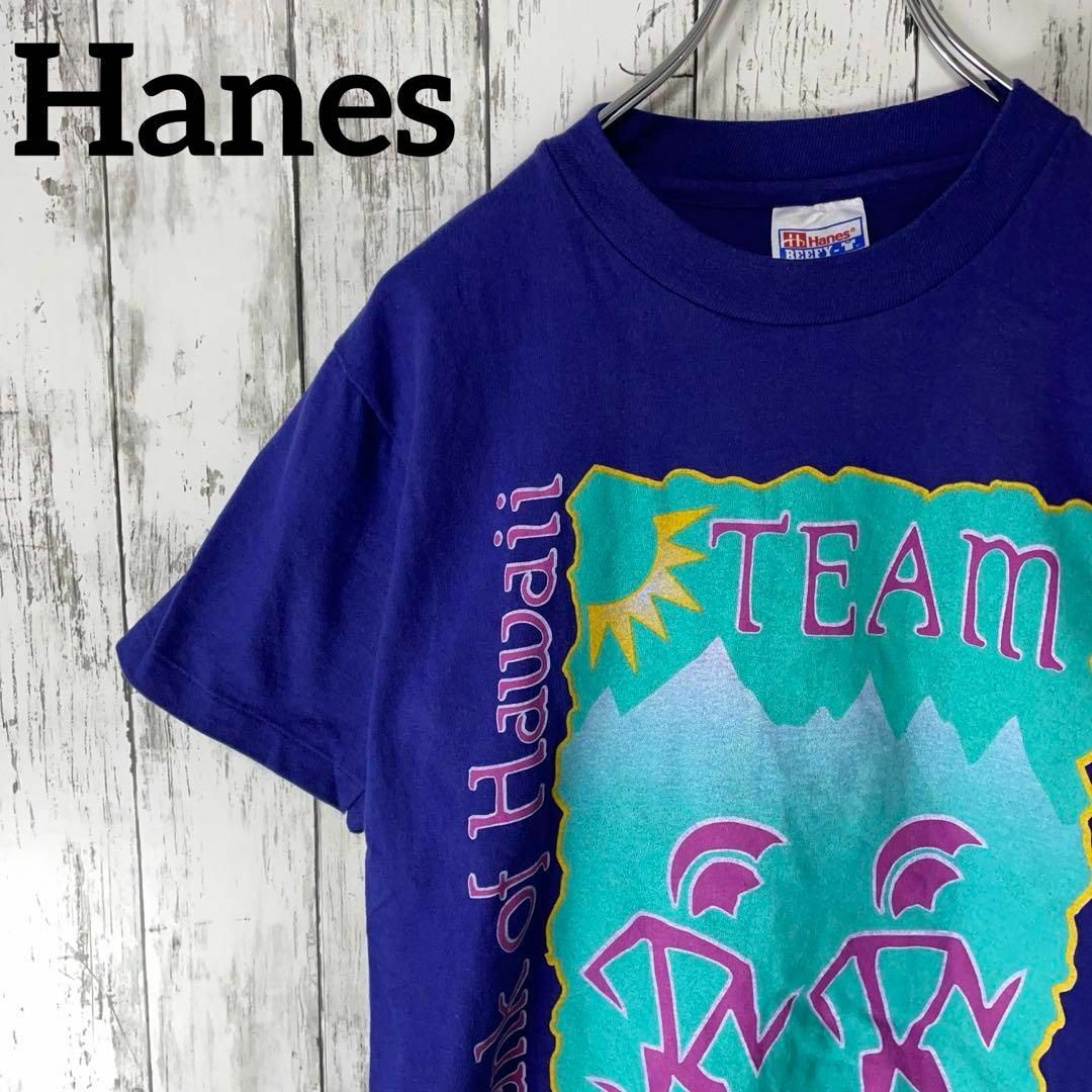 Hanes(ヘインズ)のHanes USA古着 バンクオブハワイ ビッグプリントTシャツ 紺 S メンズ メンズのトップス(Tシャツ/カットソー(半袖/袖なし))の商品写真