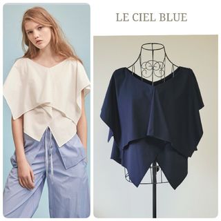 ルシェルブルー(LE CIEL BLEU)のルシェルブルー ケープTシャツ 洗える 日本製 ネイビー 38(M) ストレッチ(シャツ/ブラウス(半袖/袖なし))