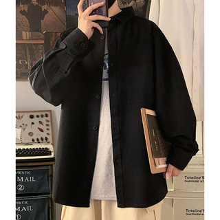 シンプルロングスリーブシャツ ブラック(シャツ)