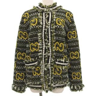 グッチ(Gucci)のグッチ 美品 モヘア ウール GG カーディガン ツイード S イエロー(カーディガン)