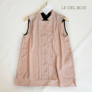 LE CIEL BLEU - ルシェルブルー タグ付き タックノースリーブブラウス ピンク×黒 38(M)