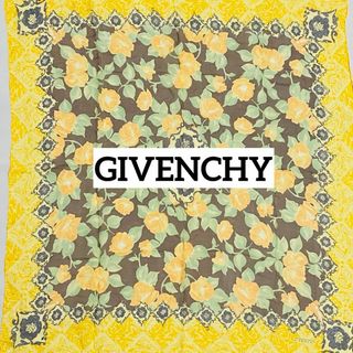 ★GIVENCHY★ スカーフ 大判 シフォン 花 シルク イエロー