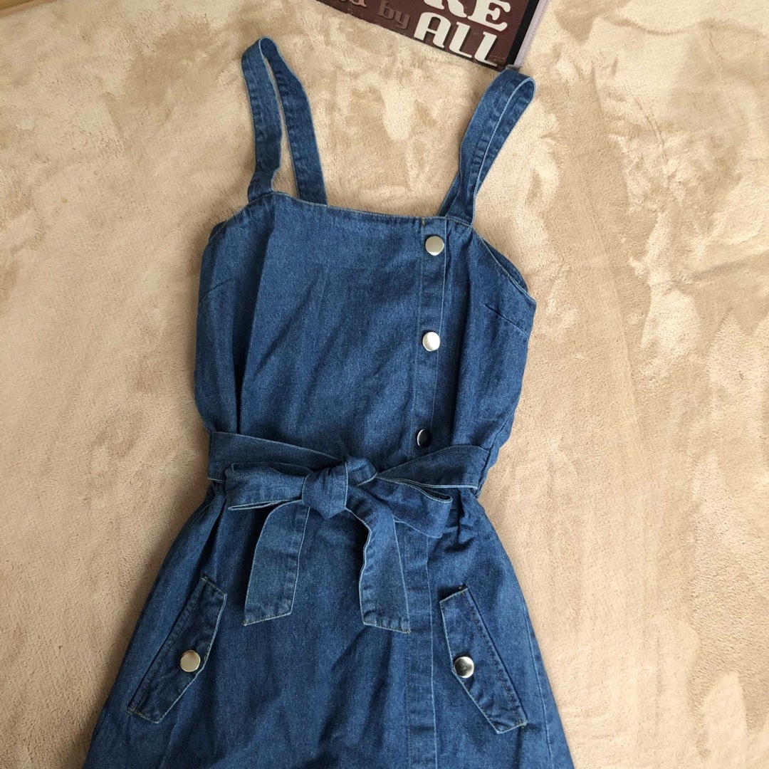 新品 デニム ワンピース ワンピ 女の子 女児 らくらく 160 スカート キッズ/ベビー/マタニティのキッズ服女の子用(90cm~)(ワンピース)の商品写真