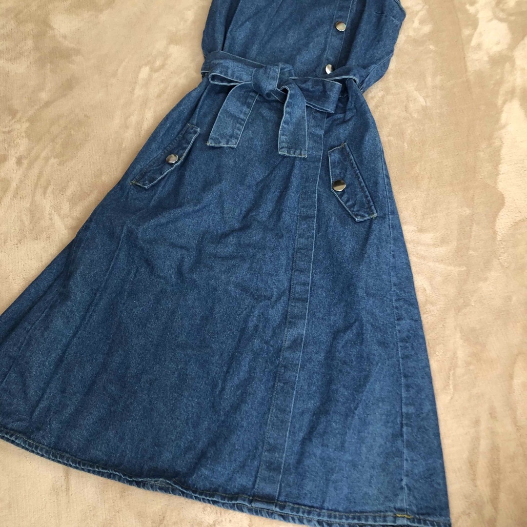 新品 デニム ワンピース ワンピ 女の子 女児 らくらく 160 スカート キッズ/ベビー/マタニティのキッズ服女の子用(90cm~)(ワンピース)の商品写真