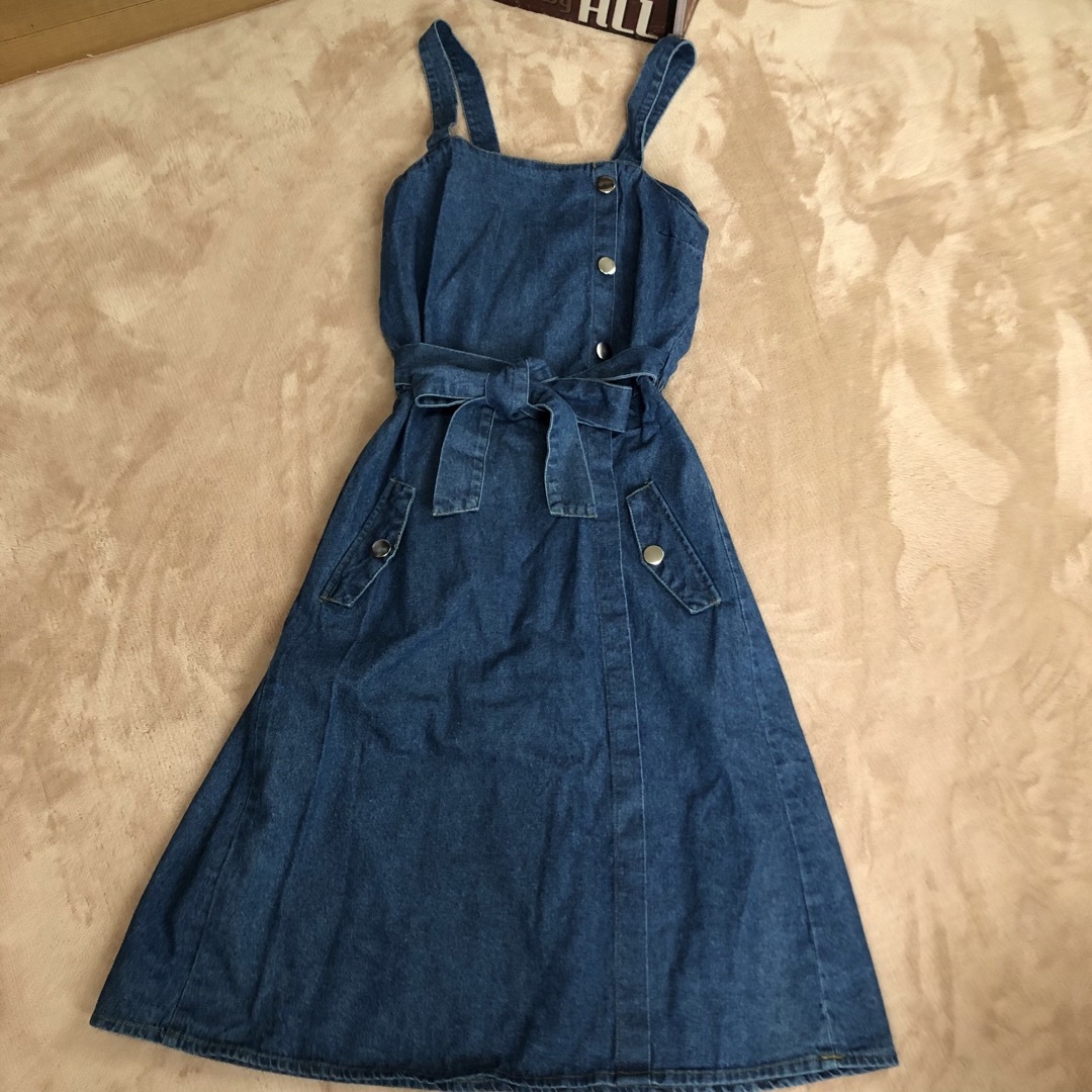 新品 デニム ワンピース ワンピ 女の子 女児 らくらく 160 スカート キッズ/ベビー/マタニティのキッズ服女の子用(90cm~)(ワンピース)の商品写真