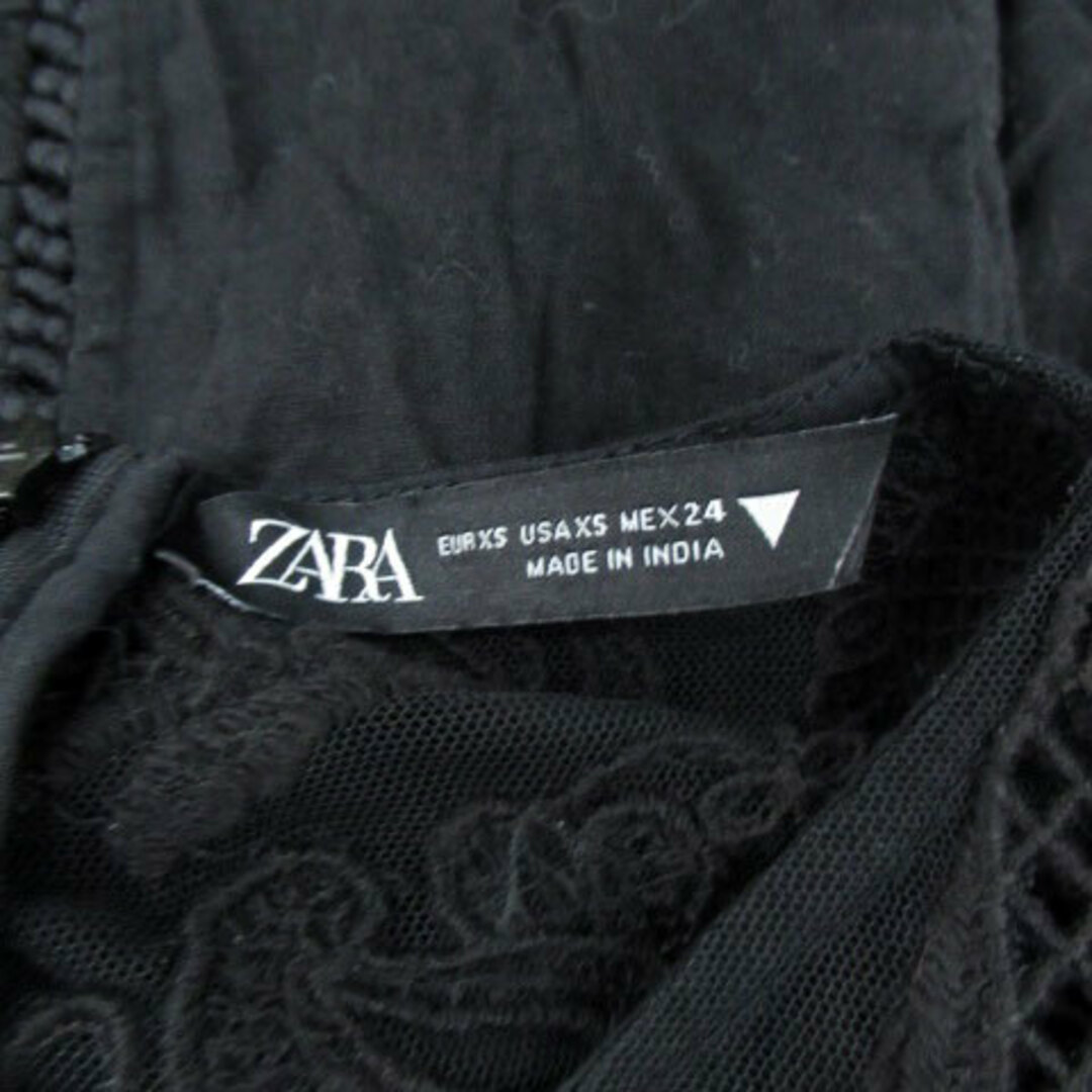 ZARA(ザラ)のザラ ZARA ワンピース ラウンドネック 半袖 ミニ丈 レース 切替 XS 黒 レディースのワンピース(ミニワンピース)の商品写真
