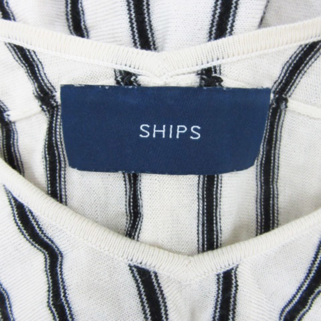 SHIPS(シップス)のシップス ニット カットソー 七分袖 Vネック ストライプ柄 シルク混 ベージュ レディースのトップス(ニット/セーター)の商品写真