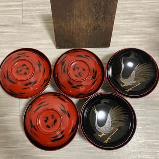 山田平安堂  己ん典作 高級漆器 鶴蒔絵 蓋付椀  5客(食器)