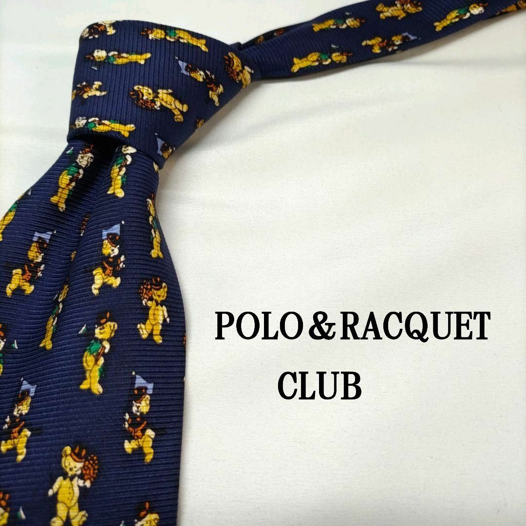 POLO＆RACQUET CLUB ダークブルー アニマル柄 シルク リユース メンズのファッション小物(ネクタイ)の商品写真